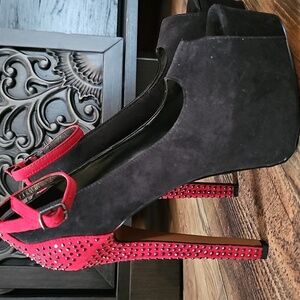 Suede Black and Red Platform Heels